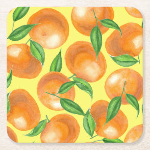 Watercolor tangerines square paper coaster