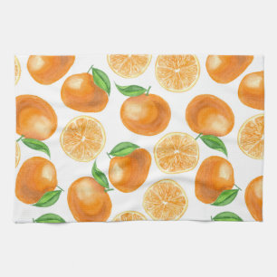 Watercolor tangerines tea towel