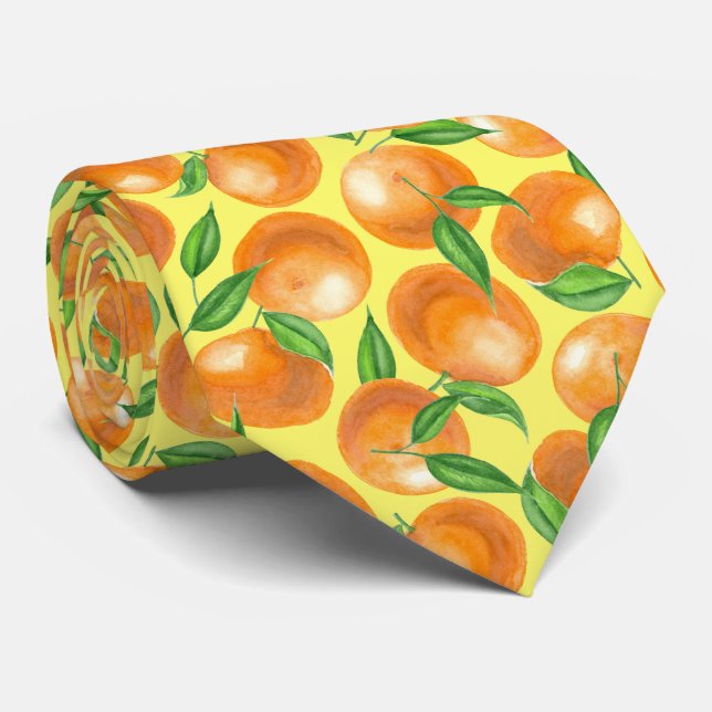 Watercolor tangerines tie (Rolled)