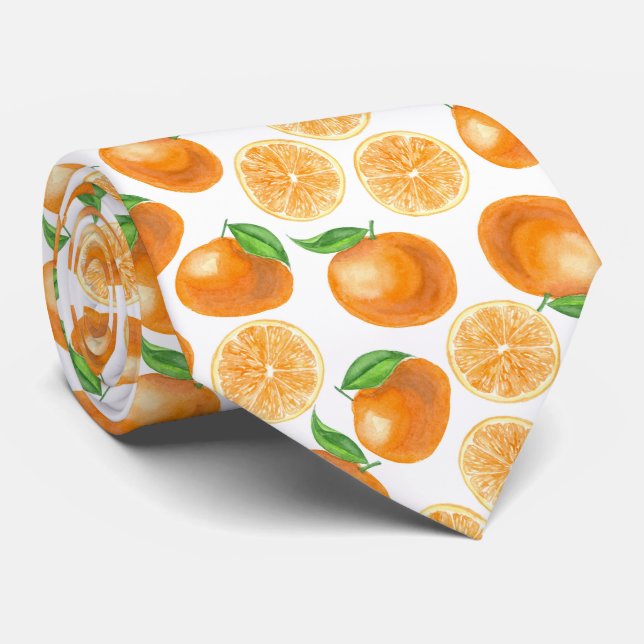 Watercolor tangerines tie (Rolled)