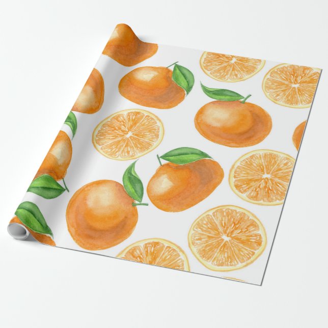 Watercolor tangerines wrapping paper (Unrolled)