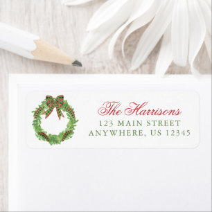 Watercolor Tartan Plaid Bow Wreath Address Return Address Label