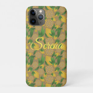 Watercolor Taupe Lemon Fruit Personalized iPhone 11 Pro Case