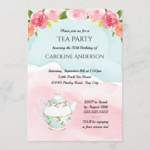 Watercolor Tea Party Birthday Party Invitation