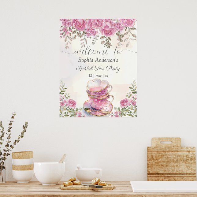 Watercolor Tea Party Blush Floral Bridal Shower Poster (Kitchen)