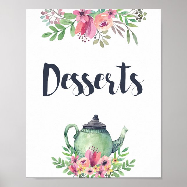 Watercolor Tea Party Desserts Sign (Front)