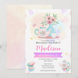 Watercolor Tea Party Garden Spring Floral Birthday Invitation