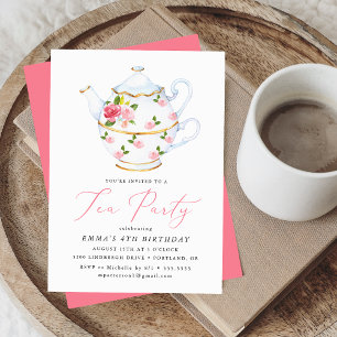 Watercolor Tea Party Kid's Birthday Party Invitation