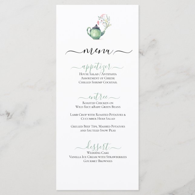 Watercolor Tea Pot Menu (Front)