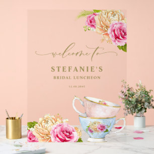 Watercolor Teacup Garden Floral Bridal Luncheon Acrylic Sign