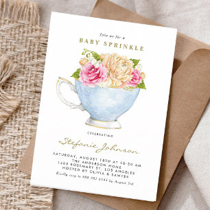 Watercolor Teacup Roses Baby Sprinkle Invitation