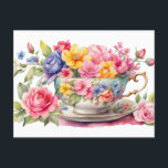 Watercolor Teacup with Beautiful Flowers  Postcard<br><div class="desc">Beautiful watercolor flowers in a cup</div>