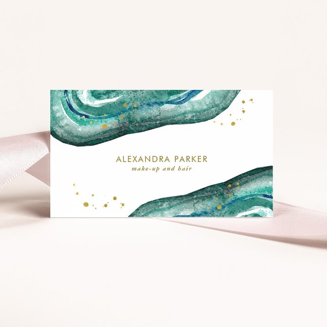 Watercolor Teal and Faux Gold Geode Business Card (Creator Uploaded)