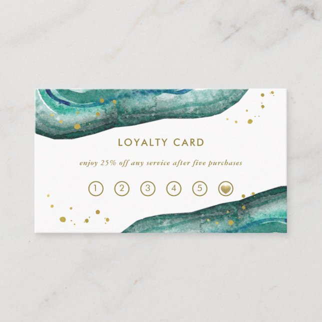 Watercolor Teal and Gold Geode Loyalty Card (Front)