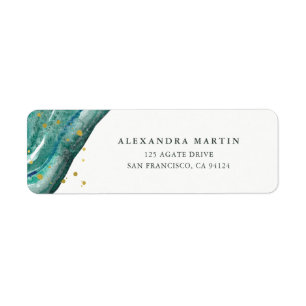 Watercolor Teal and Gold Geode Return Address Label