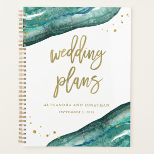 Watercolor Teal and Gold Geode   Wedding Plans Planner
