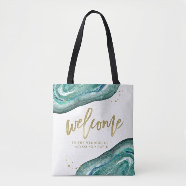 Watercolor Teal and Gold Look Geode | Welcome Tote Bag (Front)
