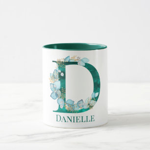Watercolor Teal and Gold Monogram Letter D Mug