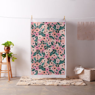 Watercolor Teal and Pink Floral Fabric