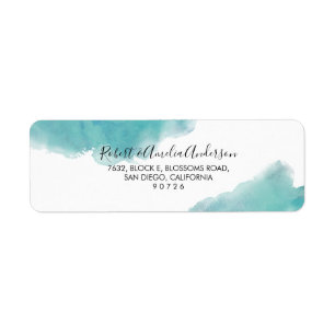 Watercolor Teal Blue Abstract Return Address Return Address Label