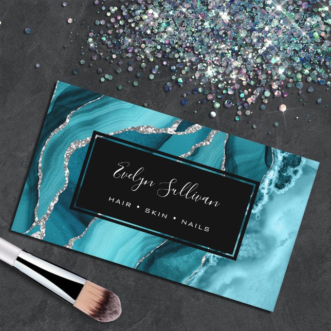 watercolor teal blue agate business card (Creator Uploaded)