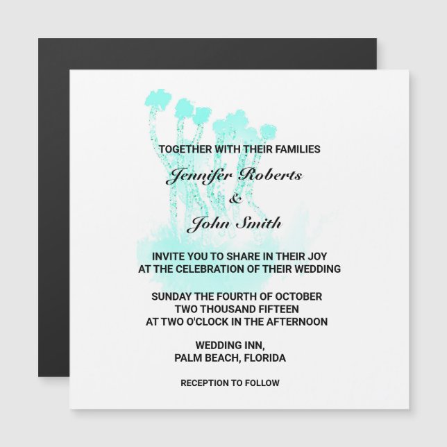 Watercolor Teal Blue Art Abstract Trees Wedding Magnetic Invitation (Front/Back)
