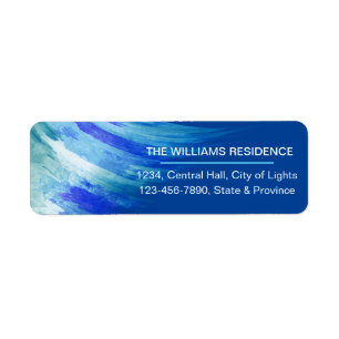 watercolor Teal Blue Brush Painted Strokes Return Address Label