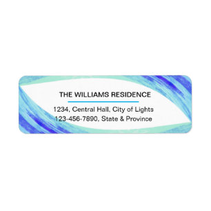 watercolor Teal Blue Brush Painted Strokes Return Address Label