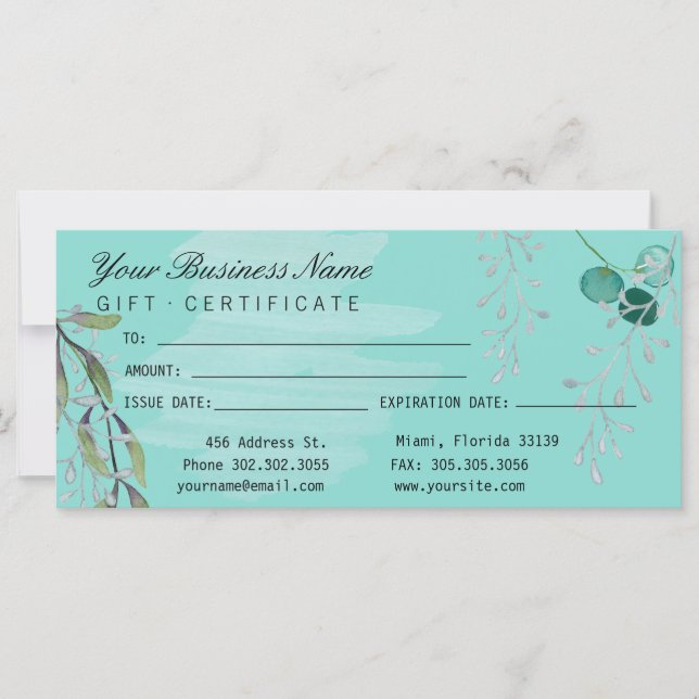 Watercolor Teal Blue Eucalyptus Salon (Front)