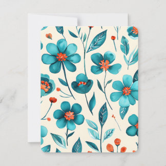 Watercolor Teal Flowers Holiday Card