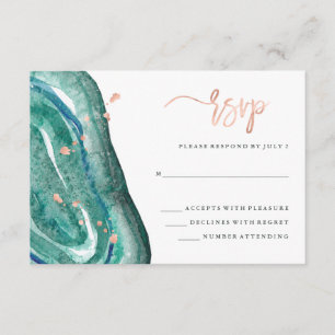 Watercolor Teal Geode and Faux Rose Gold RSVP