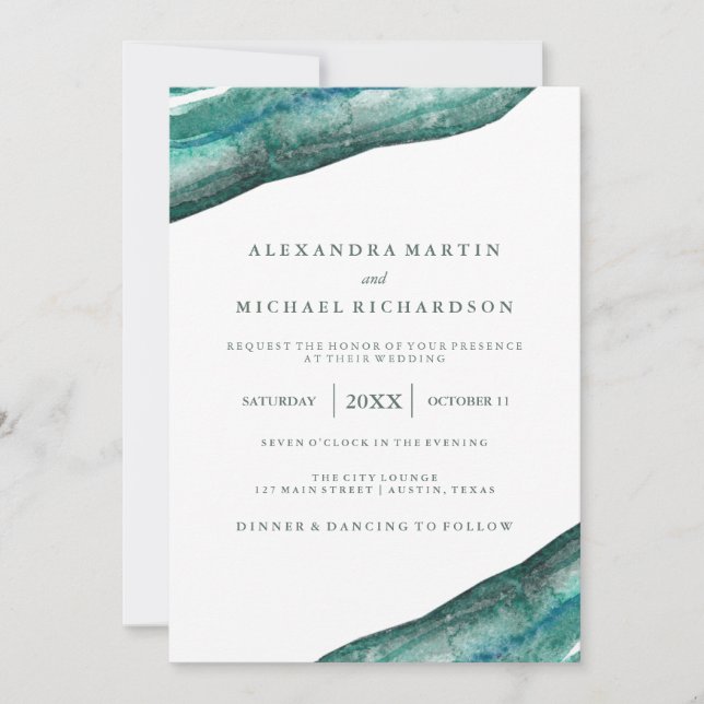 Watercolor Teal Geode Wedding Invitation (Front)