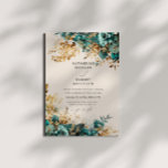 Watercolor Teal Gold Floral Wedding Invitation<br><div class="desc">Our ''Teal Gold Luxurious Floral'' collection features rich watercolor backgrounds in emerald and sapphire with roses in same colours and gold foliage. Decorative letters are a part of a custom script but can be incorporated in a monogram design upon your request. This collection spreads across wedding, office and personal items....</div>