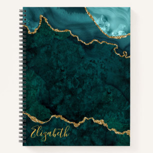 Watercolor Teal Gold Marble Agate Geode Notebook