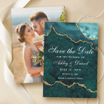Watercolor Teal Gold Marble Agate Geode Photo Save The Date<br><div class="desc">Modern Elegant Watercolor Teal and Gold Marble Agate Geode Save The Date Card - Photo Back</div>