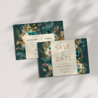 Watercolor Teal Gold Save the Date Invitation