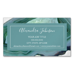 Watercolor Teal Green Agate Geode Magnetic Business Card