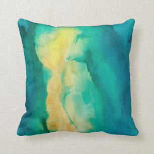 Watercolor teal green and yellow throw pillow