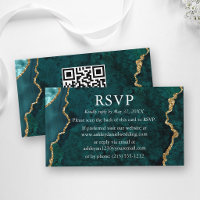 Watercolor Teal Marble Wedding RSVP QR Back