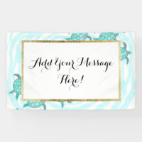 Watercolor Teal Sea Turtles on Swirly Stripes