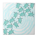Watercolor Teal Sea Turtles on Swirly Stripes Ceramic Tile<br><div class="desc">This artistic and cute hand painted teal watercolor sea turtles on swirly teal and white stripes is perfect for the trendy and stylish woman. Its summery and cool print is great for many occasions and gifts; for yourself, your family, or your friends. Enjoy this artsy and beachy design for your...</div>