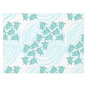 Watercolor Teal Sea Turtles on Swirly Stripes Tablecloth