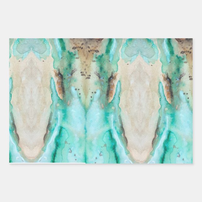 Watercolor Teal Wrapping Paper Flat Sheet Set of 3 (Front 2)