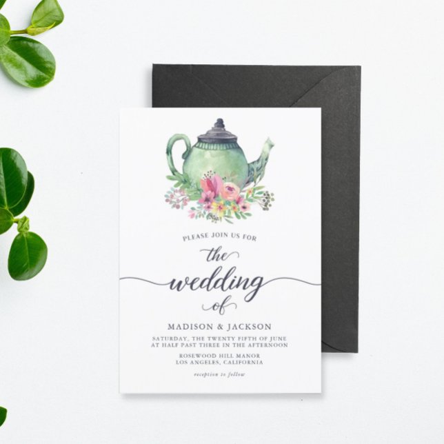 Watercolor Teapot and Floral Wedding Invitation (Creator Uploaded)