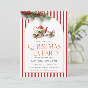Watercolor Teapot Christmas Tea Party Invitation