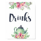 Watercolor Teapot Drinks Sign