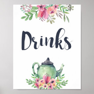 Watercolor Teapot Drinks Sign