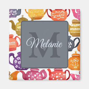 Watercolor Teapot Pattern Peronalised Monogram Magnet