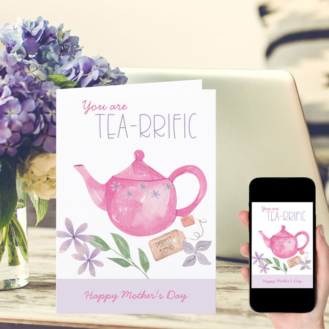 Watercolor Teapot Tea-rrific Mother's Day Card (Creator Uploaded)