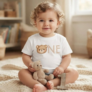 Watercolor Teddy Bear 1st Birthday Baby T-Shirt